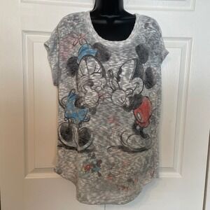 Disney Parks Graphic Knit Top Women L Gray Mickey Minnie Mouse Graphic Tunic Top